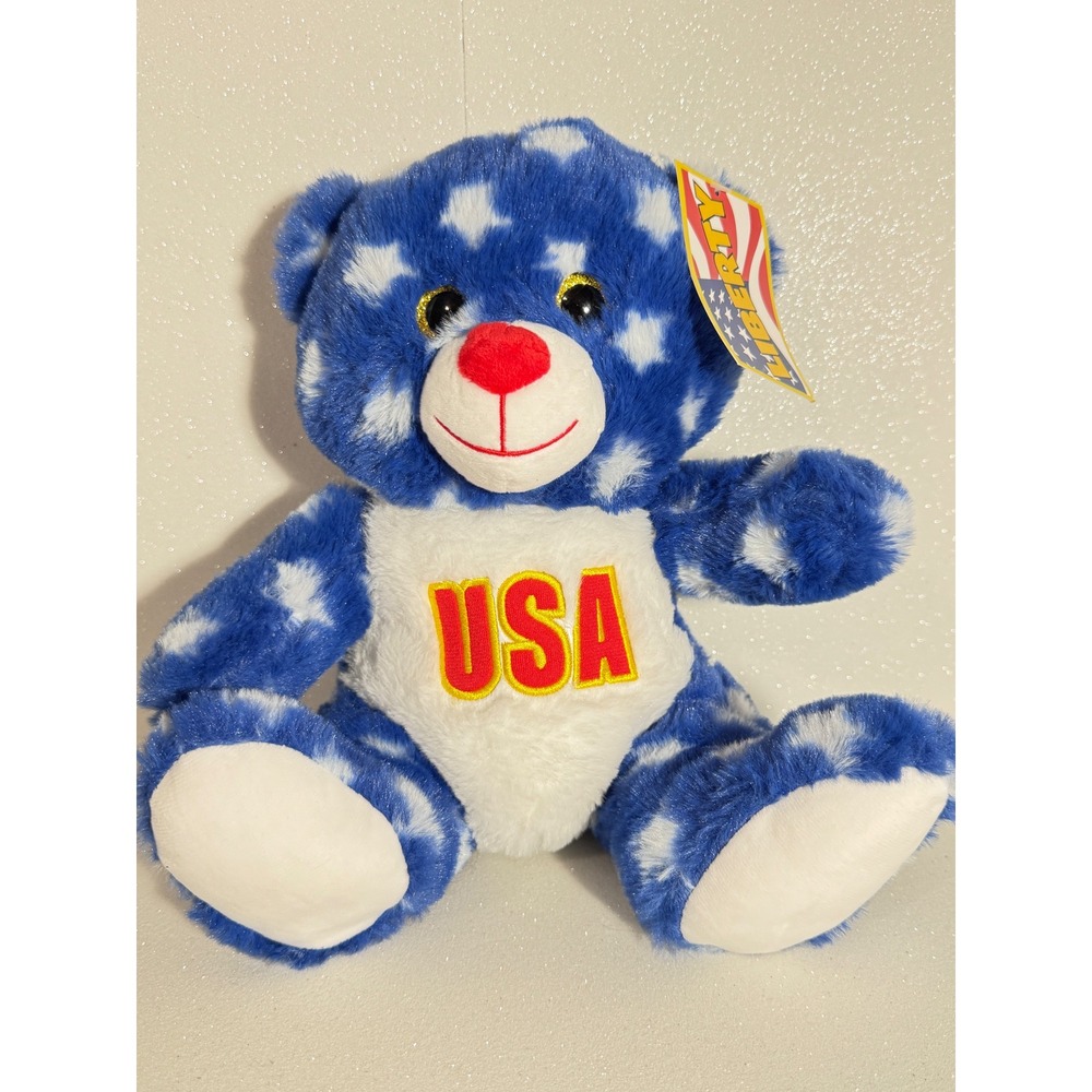 Plush Paradise Liberty 10 Inch Patriotic Bear USA Stars Blue Stuffed Animal NWT